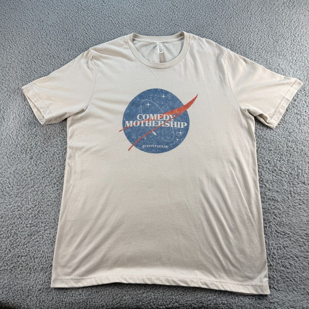 Official Comedy Mothership Austin Texas NASA T-Shirt Bella Canvas Size XL Tan